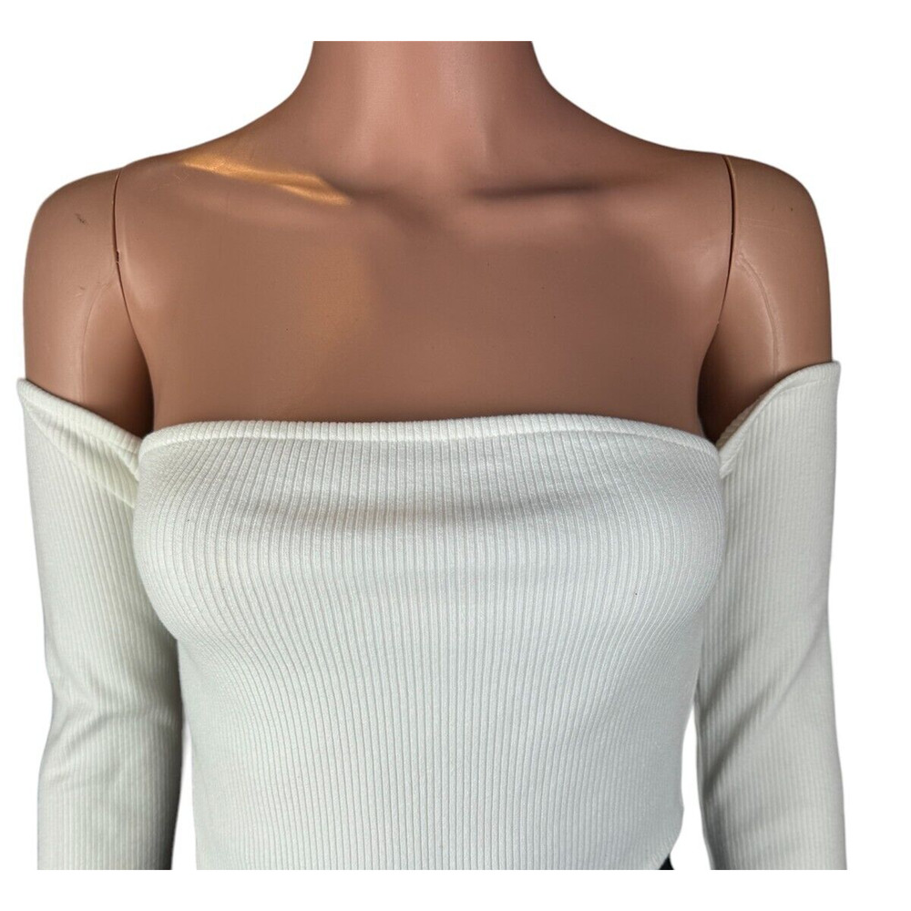 Zara Bodysuit Womens Sz L White Cold Shoulder Long Sleeve Ribbed New With Tags